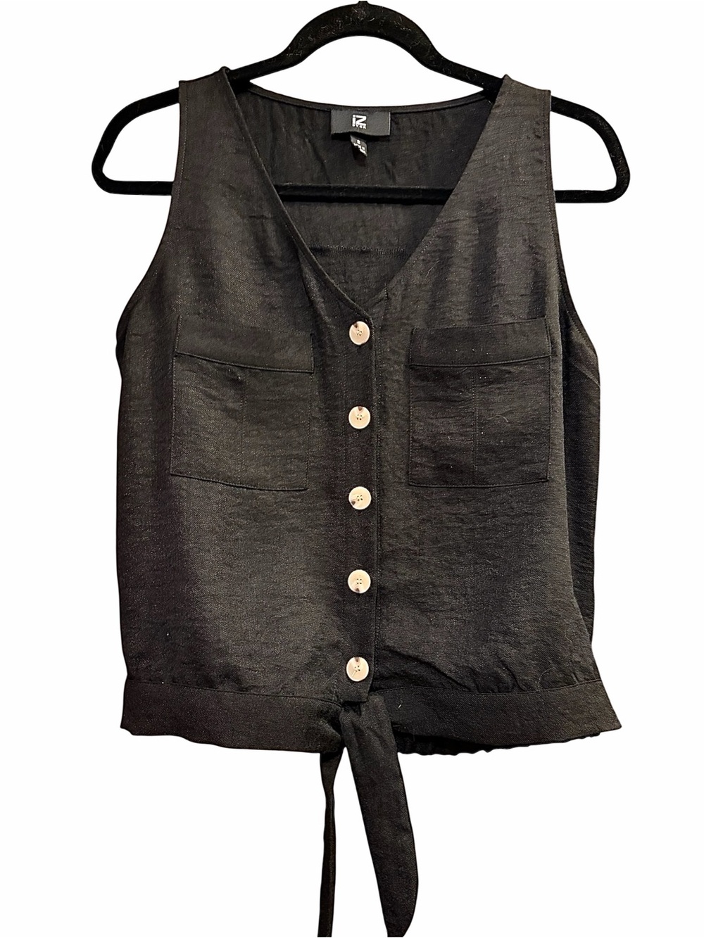 IZ Byer Black Button-Front Tie-Hem V-Neck Camisole